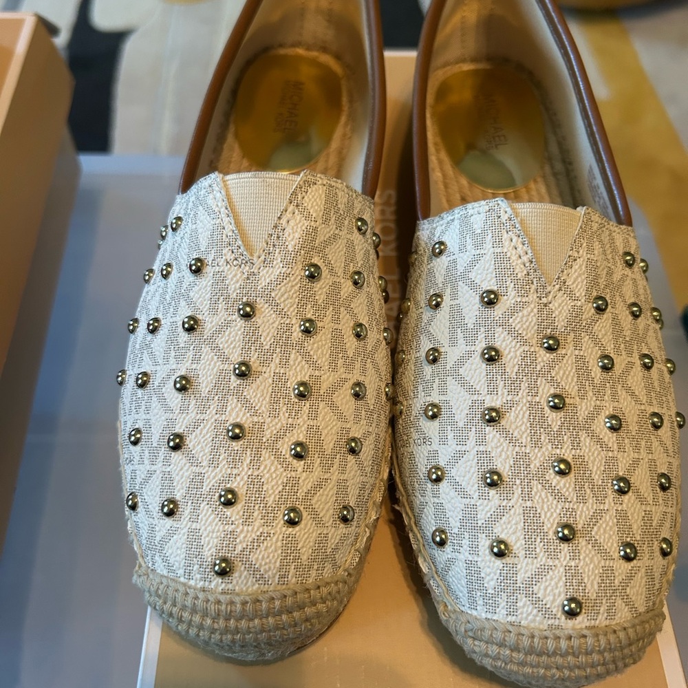 Michael Kors Cream Espadrilles with Studded Design